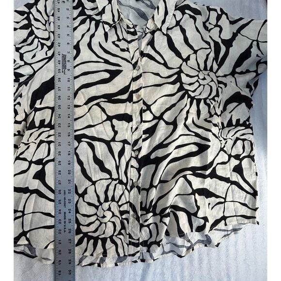 Rachel Zoe Womens White Black Printed Linen Blend Button Down Shirt Plus Size 3X - Picture 8 of 8